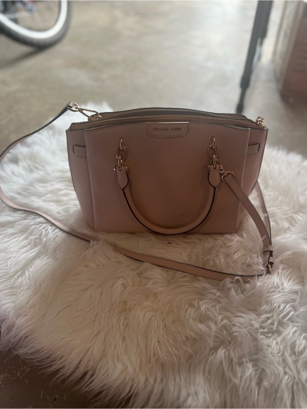 Michael Kors Pale Pink Leather Satchel with Gold Hardware